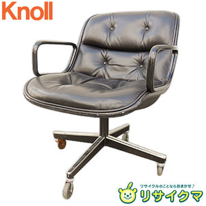 【中古】F▼ノル ノール Knoll ポロックチェア エグゼクティブチェア レザー 本革 キャスター 昇降可 リクライニングなし 4本脚 (22128)