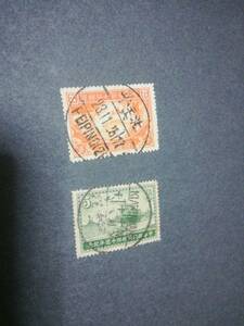 旧中国、1936 郵政40年、２c、5c、使用済み：各満月消印＝5c裏面難あり