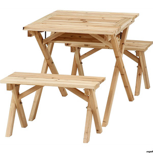 テーブル　アウトドア　ガーデンテーブル　2人用　ベンチ　テーブルとベンチセット　ナチュラル　パラソルホール　BBQ　机