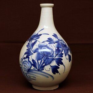 花器・花瓶・焼物・手描き・青色染付・フラワーベース・No.181104-37・梱包サイズ100
