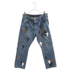 CHROME HEARTS クロムハーツ JEAN SL FLEURKNEE クロスパッチ付きフレアニーステッチデニムパンツ 34INCH