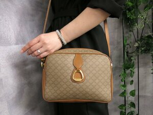 ●超美品●CELINE セリーヌ●マカダム●ロゴ金具●PVC カーフ レザー●ショルダー バッグ●キャメル ベージュ●G金具●斜め掛け●Js45936