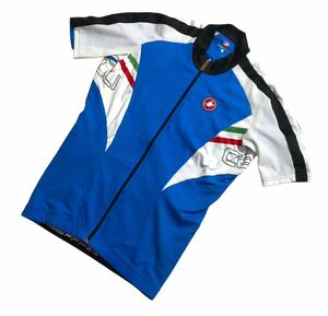 ■ CASTELLI カステリ ■ スコーピオン ロゴ ラバー ワッペン プリント 半袖 ジップアップ サイクル ジャージ ブルー×ホワイト M