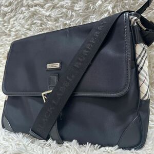 1円〜【極美品】バーバリーブラックレーベル BURBERRY BLACK LABEL ショルダーバッグ メッセンジャー ノバチェック レザー ナイロン メンズ