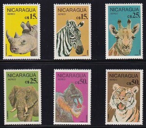 65 ニカラグア【未使用】＜「1986 SC#C1137-C1142（航空）動物」 6種完 ＞
