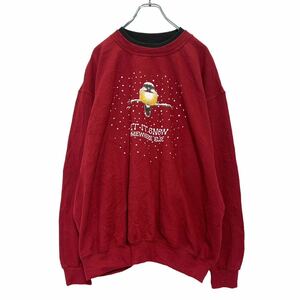 プリント スウェット トレーナー ウィメンズ2XL レッド フェイクレイヤード LET IT SNOW ビッグサイズ 古着卸 アメリカ仕入 a503-7018