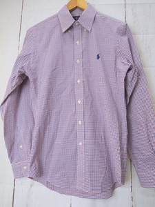 RALPH LAUREN ラルフローレン 長袖チェックシャツ XS 165/88A レッド、ネイビー、ホワイト 710702569004 100%Cotton Made in China