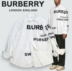 国内正規品 BURBERRY Horse Ferry Print Cotton 長袖オックスフォードシャツ バーバリー ホースフェリープリント L/S SHIRT ホワイトM M-14