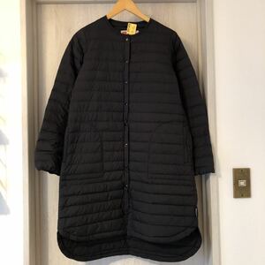 (k) Traditional weatherwear トラディショナルウェザーウェア ノーカラー ダウンコート サイズ34 ロング 黒 ブラック