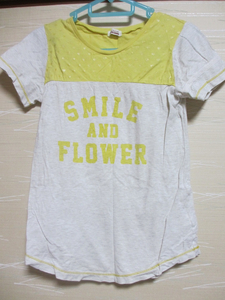 子供用KIDS黄色白切替え半袖Tシャツサイズ１４０　綿１００％