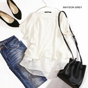 美品 メイソングレイ MAYSON GREY 夏 メッシュ オーガンジー 半袖 カットソー 9号 2 ホワイト 白