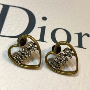 ☆美品☆Christian Dior ハート ロゴ ピアス ラインストーン