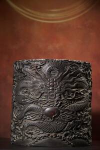 秘藏 清時代 大葉紫檀 竜紋 大筆立て 手彫り 極細工 中國古美味 古美術 Z0515