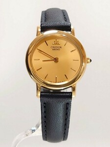 超美品 セイコー クレドール SEIKO CREDOR 18KT 750 GOLD レディース 純金 18K 尾錠 腕時計 クォーツ ゴールド文字盤 新品ベルト 4J80-0010