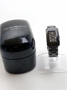 S229 極美品 EMPORIO ARMANI エンポリオアルマーニ CERAMIC セラミック スモセコ ブラックカラー 純正ブレス AR-1407 クオーツ 腕時計