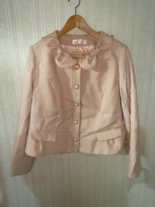 甘めピンクフォーマルスーツ　リボン襟ジャケット&スカート ピンク　21ABR88　3L 【OK-95】