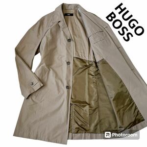 XLサイズ 極美品 ◎ HUGO BOSS ヒューゴボス ステンカラーコート ロング ロゴ金具 ライトアウター スプリング 春夏 トレンチ 50 ベージュ系