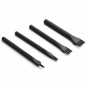 送料無料! 黒色 菱目打ち 3mm レザークラフト 革細工 DIY道具 1/2/4/6 歯 4本セット