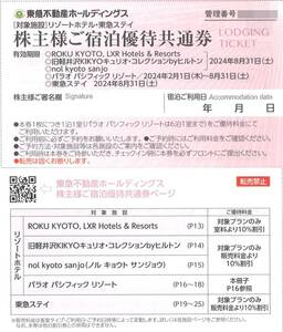 「東急不動産ホールディングス 株主優待」株主様ご宿泊優待共通券【5枚セット】 2024.08.31迄　パラオパシフィック/東急ステイ/宿泊割引券