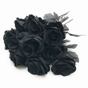 造花 バラ 8センチ ダーク系カラー ブラックの枝葉 10本 (ブラック×ブラック)