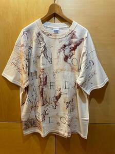 MICHELANGELO ミケランジェロ ブオナローティ 総柄 ビンテージ Tシャツ XL アート 芸術 古着 デッドストック