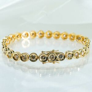 大粒【5.00ct】K18YG 14.7g 17cm イエローゴールド メンズ ダイヤモンドテニスブレスレット Diamond Bracelet ユニセックス 仕上済 icedout