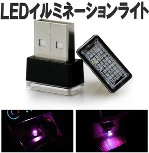 【送料コミコミ】LED イルミライト パープル 車用 USBイルミカバー 車内照明 室内夜間ライト 防塵 コンソール ボックス