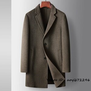 定価15万*最高級 メンズコート ウールコート 紳士 ロングコート ビジネスコート 厚手 カシミヤ チェスターコート アウター 珈琲色 M