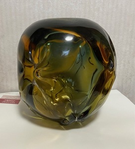 ガラス花瓶　肉厚　昭和　1970年代　茶系　クラフトガラス