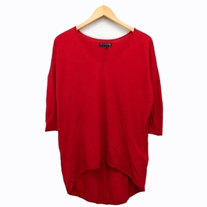 ラグ&ボーン RAG&BONE ニット KNIT チュニック Tシャツ ボーダー 柄 透け感 長袖 Vネック コットン 綿 XS レッド 赤 /HT35 レディース