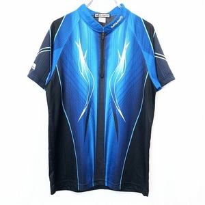バタフライ Butterfly スポーツ Tシャツ カットソー スタンドカラー ハーフジップ ファイア ストライプ 半袖 ポリ100% M ブルー 青 メンズ