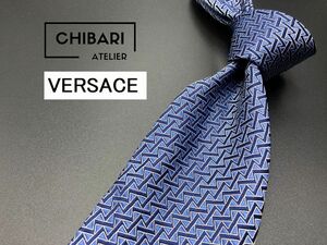 【超美品】VERSACE　ヴェルサーチ　メデューサロゴ＆レジメンタル柄　ネクタイ　3本以上送料無料　ブルーネイビー　光沢　0501220