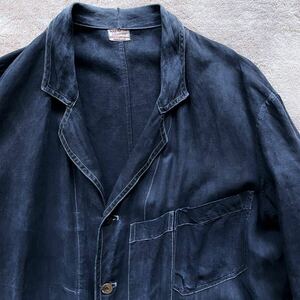 30s-40s France Vintage SALACHE ブラックリネン マキニョンコート Black Linen Maquignon Coat 検）インディゴリネンフレンチヴィンテージ