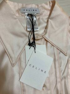 CELINE セリーヌ サテンシルク 長袖 ロングシャツ ワンピース シェル ボタン