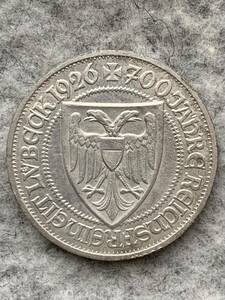 ドイツ　ワイマール共和国　1926年　リューベック創建700年記念　３ライヒスマルク銀貨