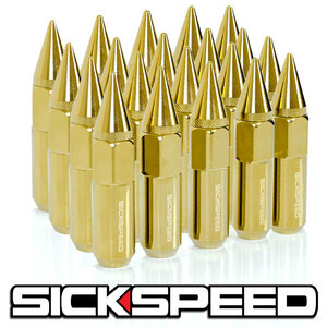 SICKSPEED スパイクナット ゴールドクローム M14x1.5 90mm ホイールナット LS460 チャージャー カマロ チャレンジャー 300C シックスピード