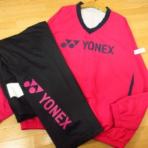 ◎使用少なめ！XL 上下セット！YONEX ヨネックス◆薄手 ジャージ ピステジャケット&パンツ◆メンズ ピンクx黒◆B4259