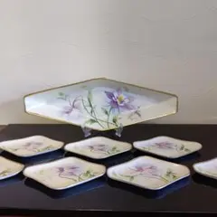 [[お値下]]  フランス骨董リモージュ磁器ハンドプリント　ラブゥイエと小皿七枚