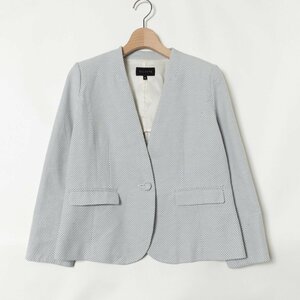 TALBOTS タルボット 総柄 ノーカラージャケット 上着 羽織 肩パッド入り 6 綿 コットン グレー ホワイト 綺麗め フォーマル 婦人服