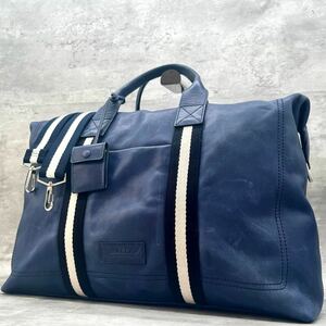 【希少色/美品】BALLY バリー ボストンバッグ ハンド トート トラベルバッグ ショルダー 2way トレスポ メンズ ビジネス レザー ブルー 青