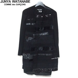 良品★JUNYA WATANABE COMME des GARCONS 異素材 パッチワーク 薄手 コート ジャケット 黒 ジュンヤワタナベ コムデギャルソン★