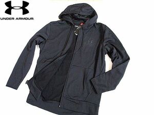 新品▼アンダーアーマー　高機能　ジップパーカージャケット　ブラック×パイピング　胸マーク　裏起毛　(XL) UNDER ARMOUR