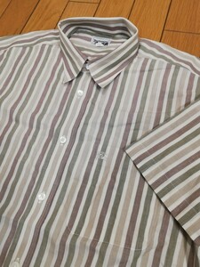 日本製【Burberysバーバリーズ】”ストライプ柄麻混ショートスリーブシャツ”◆Mサイズ