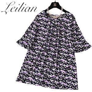 D18◆極美品 レリアン Leilian プラスハウス 大きいサイズ 13+ XL前後 チュニック ワンピース 身幅54cm ストレッチ 薄手 サラサラ GWに春夏