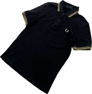 FRED PERRY ☆ イングランド製 ブラック 鹿の子 ポロシャツ 半袖 黒 36 春夏 UK ロック アメカジ 古着 人気 フレッドペリー フレペリ■BM78