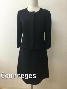 クレージュ (Courreges) セミフォーマルスーツ 黒にドット地柄 ビジュー刺繍 サイズ上下とも40