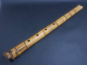 (QQ8) 尺八 竹仙 1尺8寸 銀縁 歌口 銀三線 籐巻き 琴古流 約55cm 在銘 和楽器 