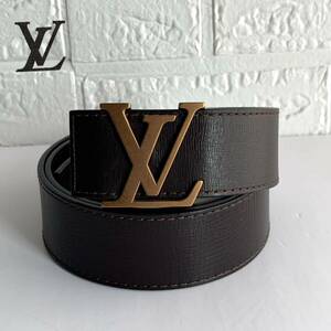 ☆LOUIS VUITTON ルイヴィトン ユタ サンチュール LV イニシャル レザーベルト M6902 ダークブラウン ゴールド金具 メンズ 90/36