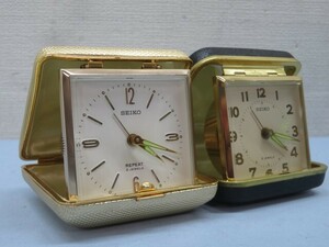 2台セット/2石★SEIKO 214U 置き時計 手巻き ゼンマイ アナログ セイコー アラームOK 動作品 94048★！！