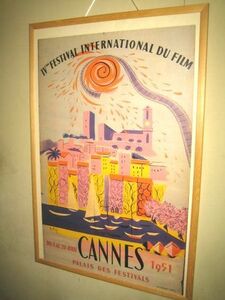 ヴィンテージ★The 4th Cannes Film Festival 第4回 カンヌ映画祭ポスター 1951年 額装 A.M. Rodicq 公式ポスター 複製★《検》 マティス 